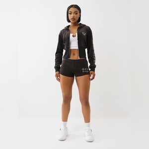 NWT Velour Women’s Rhinestone True Religion Short Sweatsuit Size XS